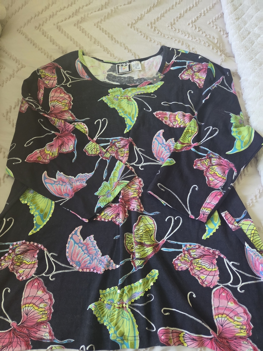 Women’s Black Butterfly Print Tunic Top - Bright Multicolor